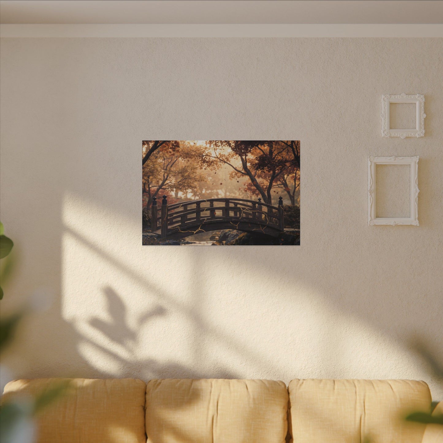 Autumn Wooden Bridge Gold Vein Canvas Art | Resilient Decor