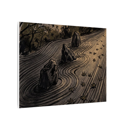 Rock Garden Canvas Art | Autumn Dark Japandi Charcoal Ink Art