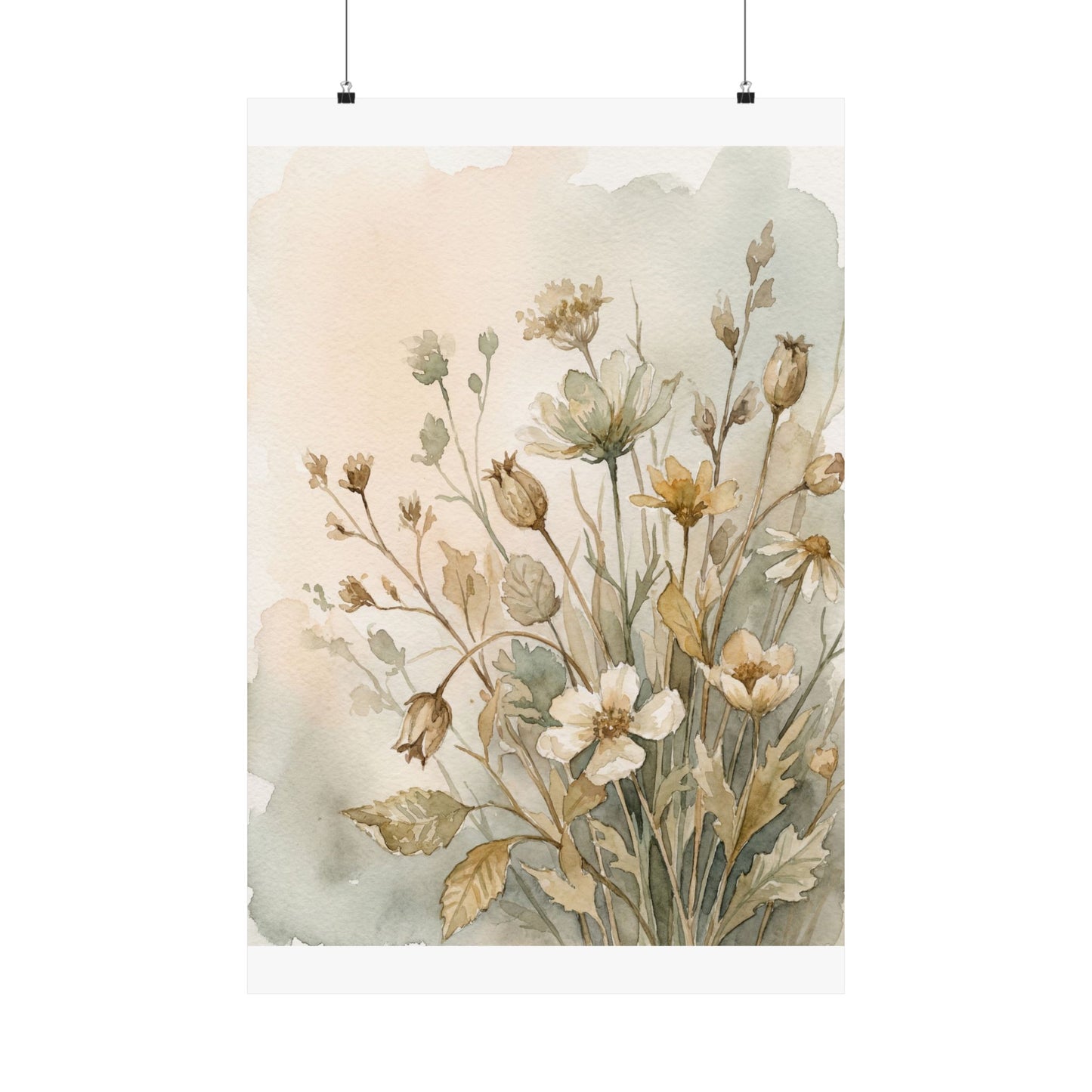 Summer Dried Flowers Watercolor Wall Art Print | Cozy Decor Art Print