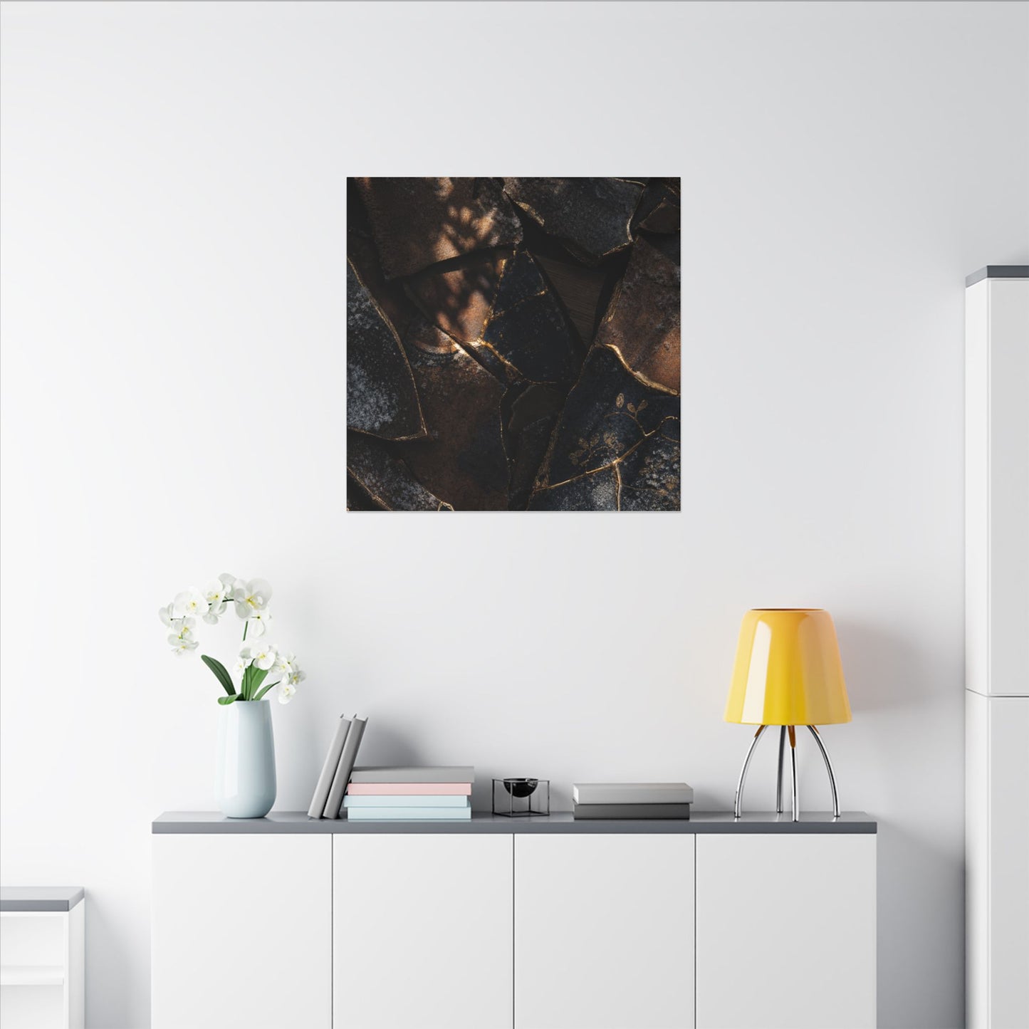 Fukinsei Broken Pottery Canvas Art - Dark Japandi Dark Texture