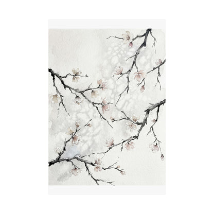 Winter Cherry Blossom Watercolor Wall Art Print | Elegant Decor