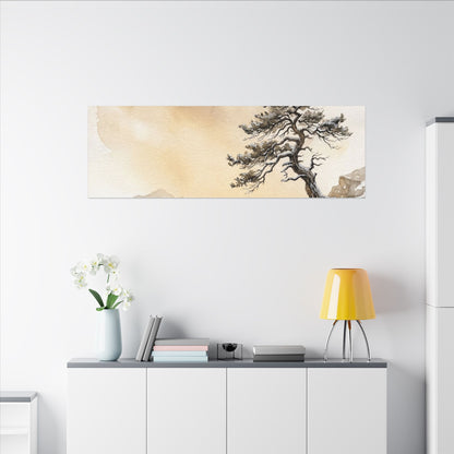 Pine Tree Canvas Art | Winter Japandi Watercolor Art