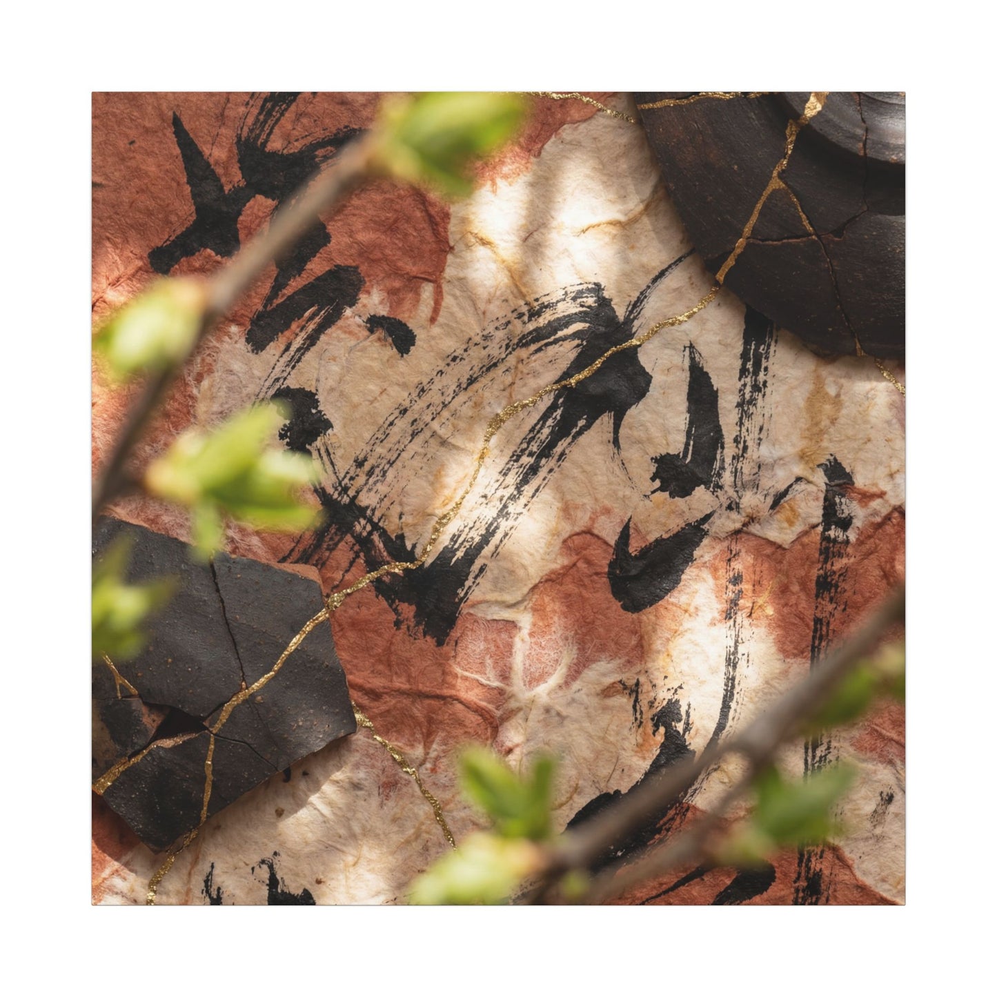 Datsuzoku Ink Brushstroke Canvas Art - Kintsugi Gold Repair