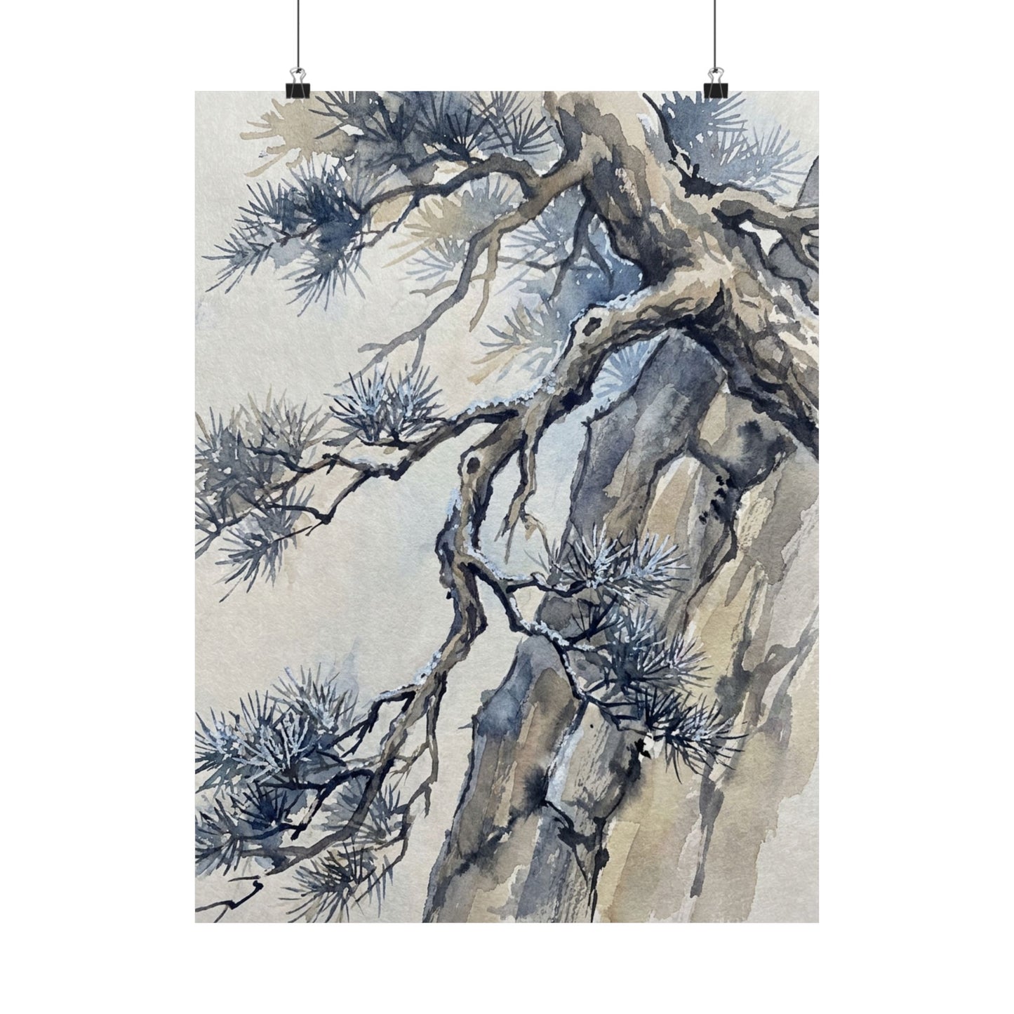 Seijaku Pine Tree Wall Art Print - Japandi Watercolor