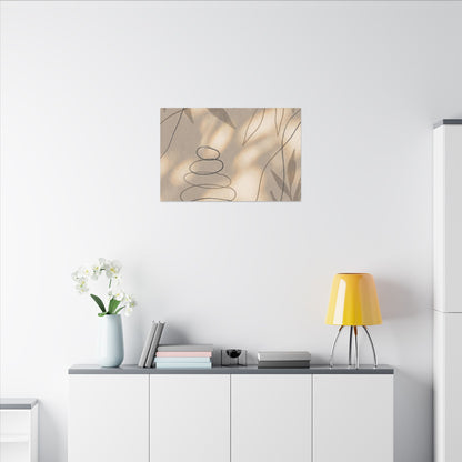 River Stones Minimal Line Canvas Art | Earthy Japandi Art