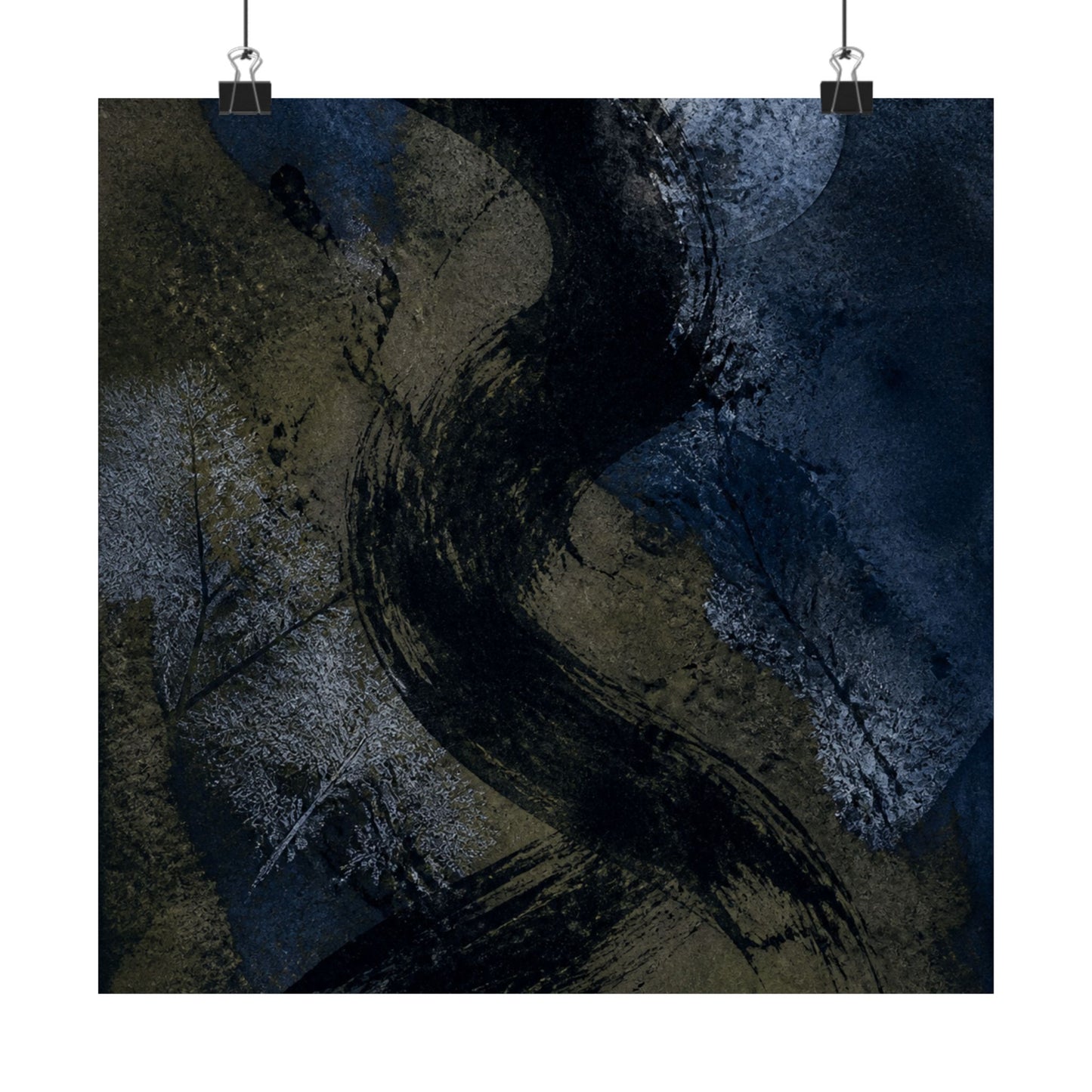 Ink Brushstroke Winter Wall Art Print | Dark Japandi Atmospheric Design