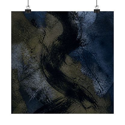 Ink Brushstroke Winter Wall Art Print | Dark Japandi Atmospheric Design