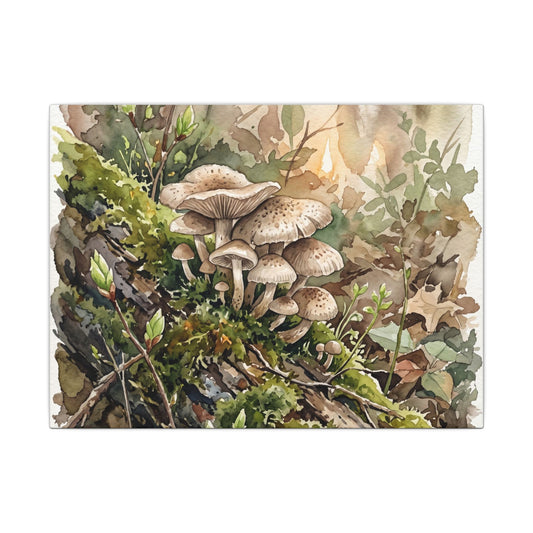 Wild Mushrooms Canvas Art | Spring Japandi Watercolor Art