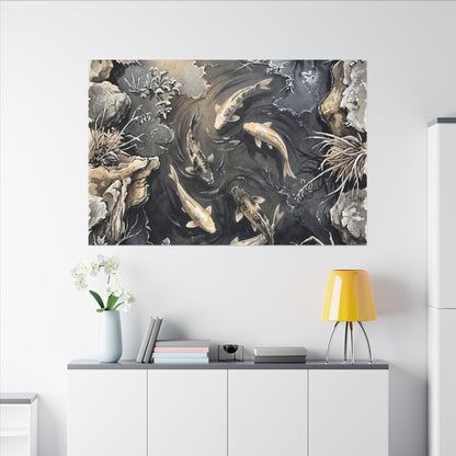 Koi Pond Canvas Art | Winter Japandi Japanese Pattern Art