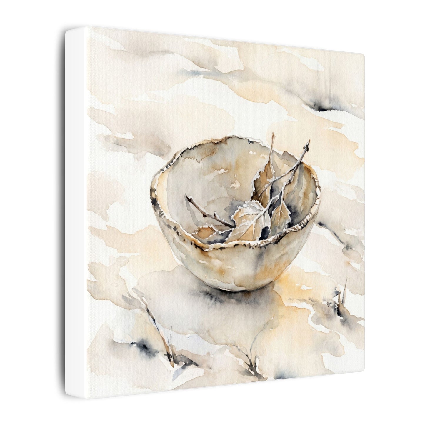 Ceramic Bowl Canvas Art | Winter Japandi Watercolor Art