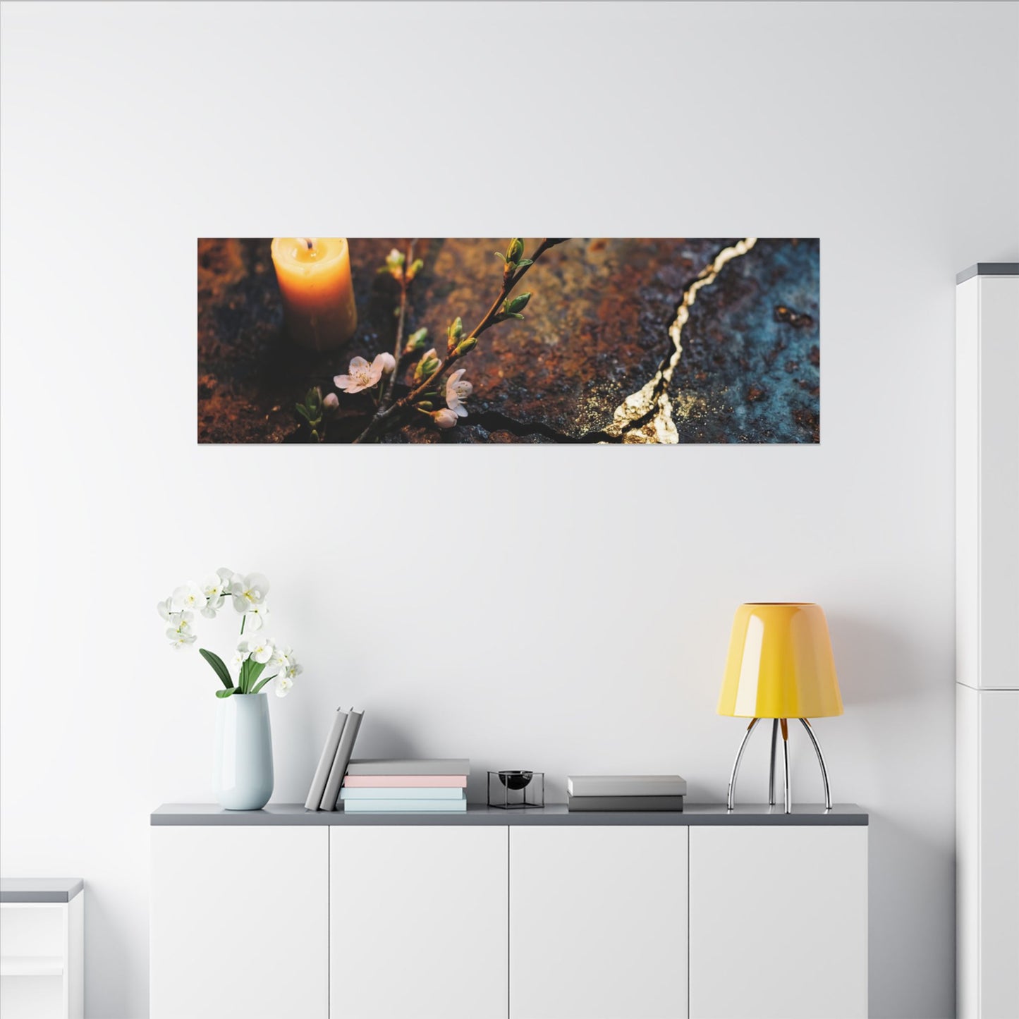 Kintsugi Rust Patina in Candlelight | Gold Repair Canvas Art