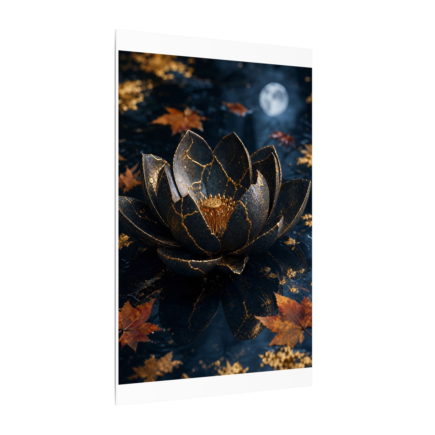 Moonlight Lotus Flower Canvas Art - Kintsugi Fukinsei
