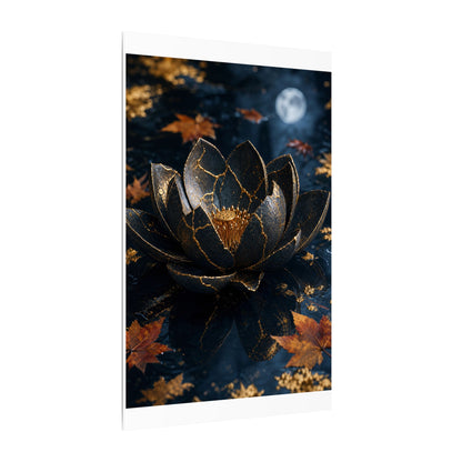 Moonlight Lotus Flower Canvas Art - Kintsugi Fukinsei