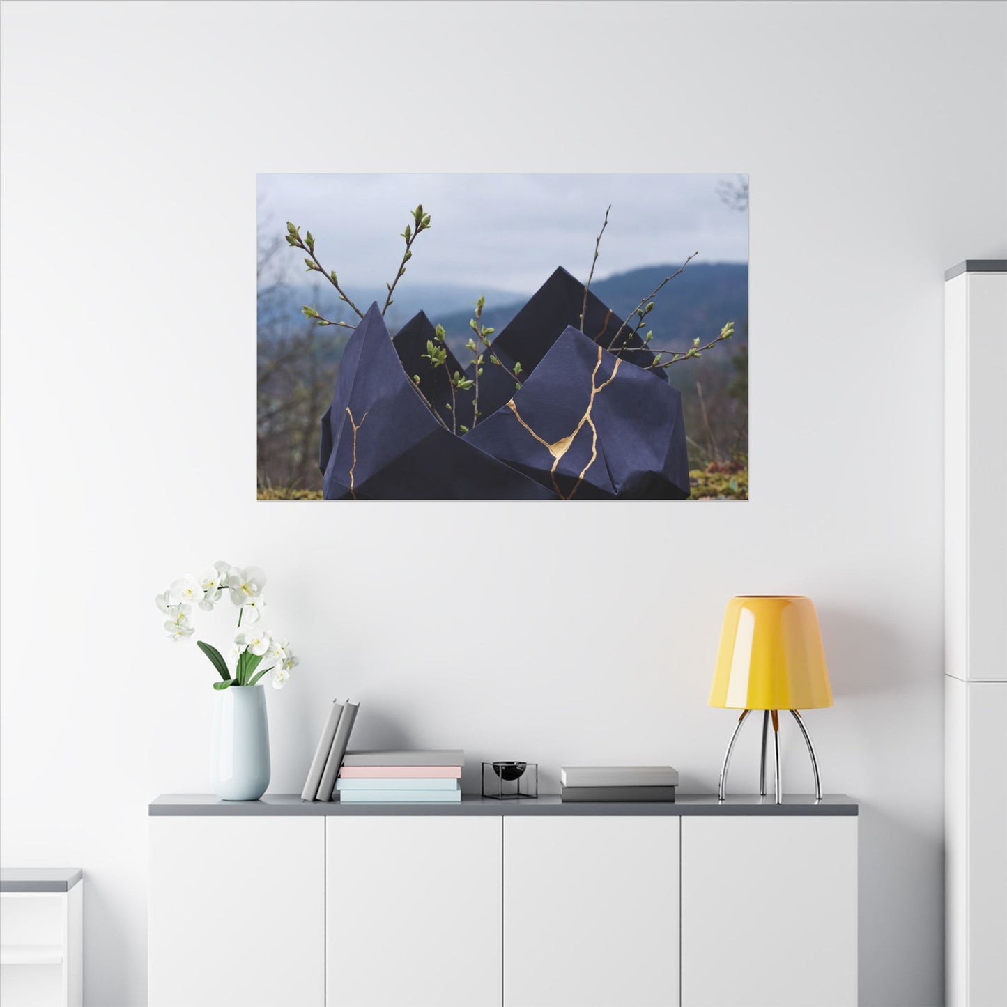 Paper Fold Canvas Art | Spring Kintsugi Gold Repair Art