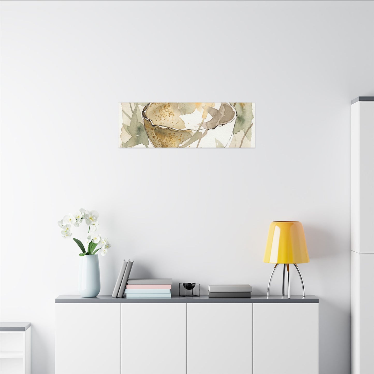 Spring Ceramic Bowl Watercolor Canvas Art | Neutral Decor