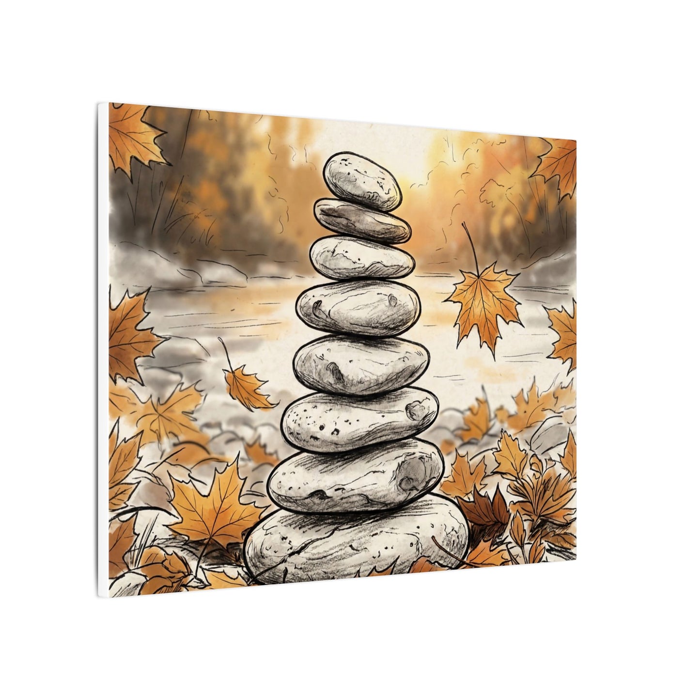 Earthy River Stones Canvas Art - Minimal Line Japandi