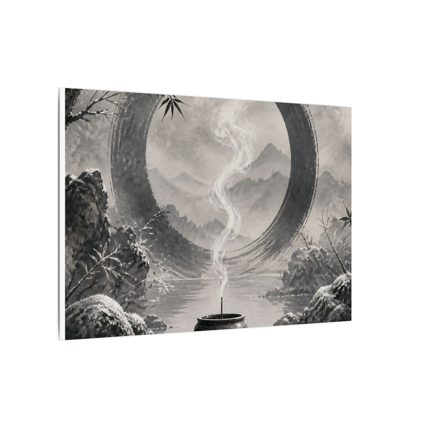 Incense Smoke Canvas Art | Winter Zen Sumi E Art