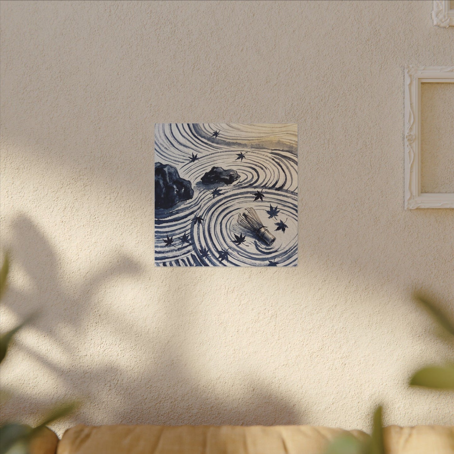 Zen Rock Garden in Golden Hour | Sumi E Canvas Art