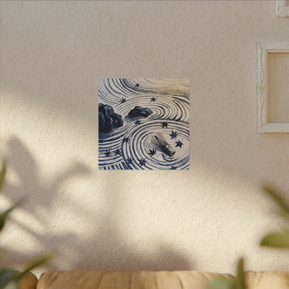 Zen Rock Garden in Golden Hour | Sumi E Canvas Art