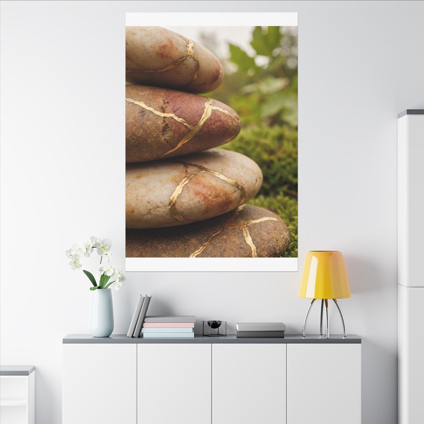 River Stones Summer Canvas Art | Kintsugi Healing Design