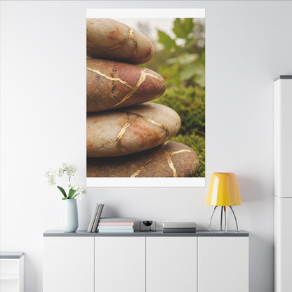 River Stones Summer Canvas Art | Kintsugi Healing Design