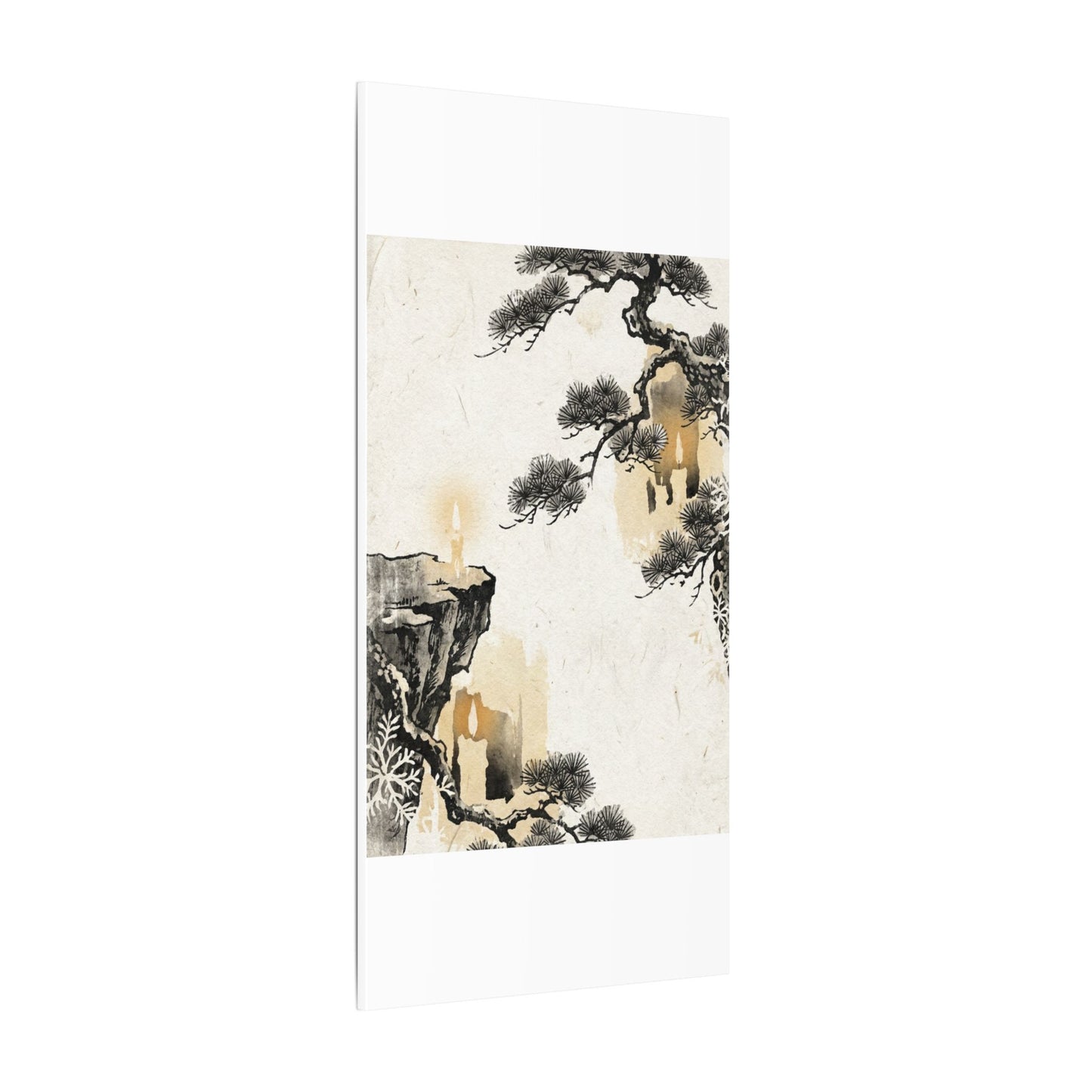 Japandi Pine Tree in Candlelight | Japanese Pattern Canvas Art