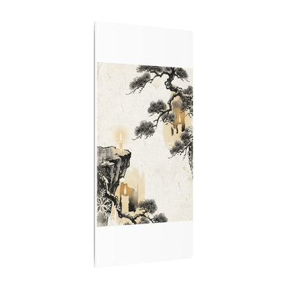 Japandi Pine Tree in Candlelight | Japanese Pattern Canvas Art
