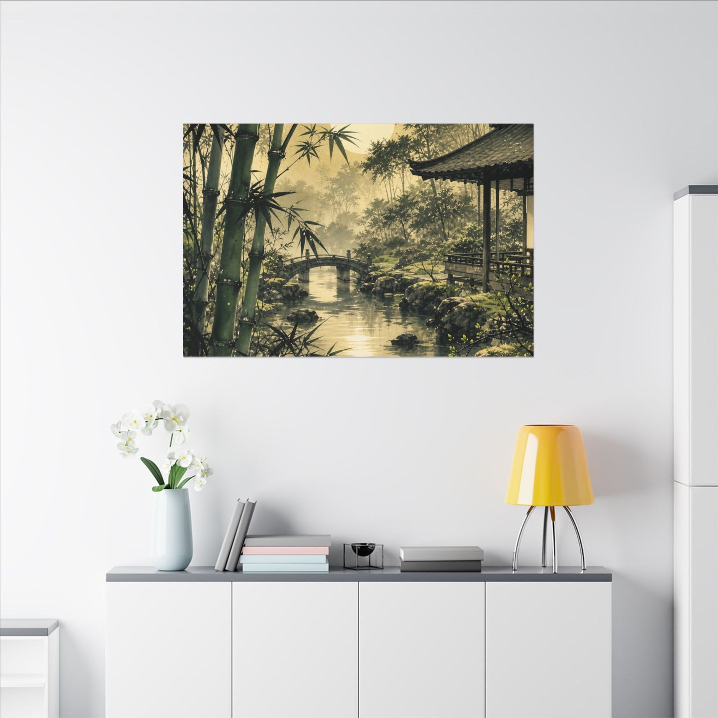 Moonlit Garden Sumi E Canvas Art | Calm Zen Art