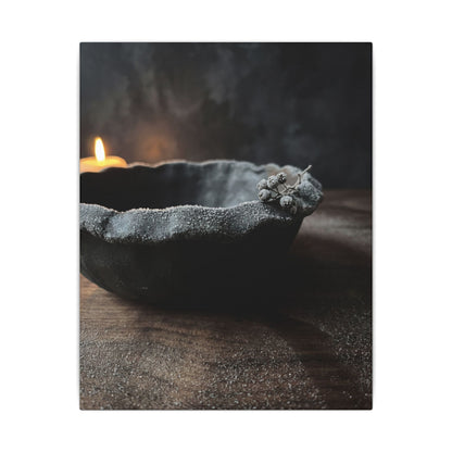 Ceramic Bowl Canvas Art | Winter Dark Japandi Shadow Zen Art