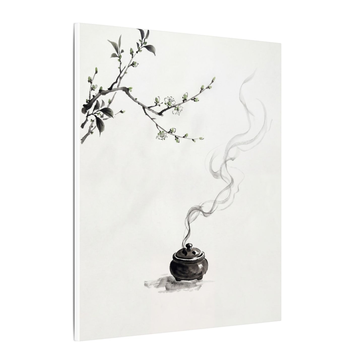 Calm Incense Smoke Canvas Art - Sumi E Zen