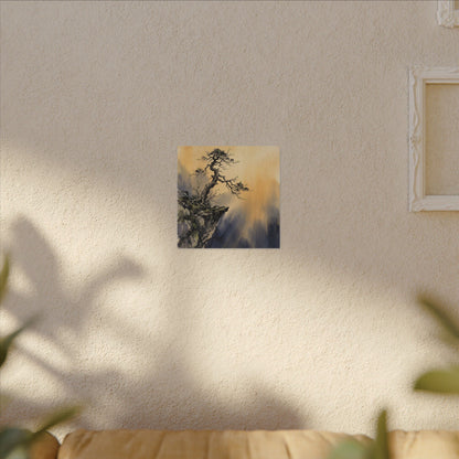 Zen Pine Tree in Golden Hour | Sumi E Canvas Art