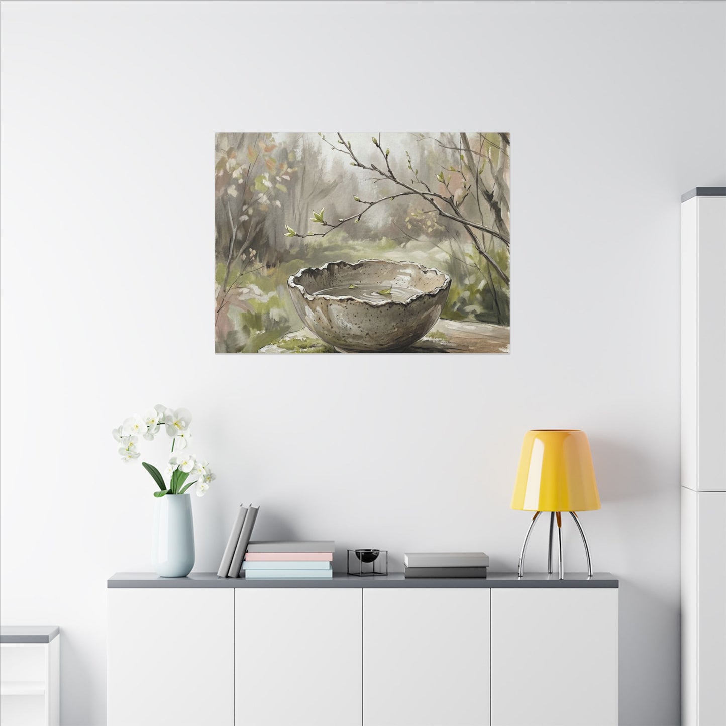Japandi Ceramic Bowl in Overcast | Minimal Line Canvas Art