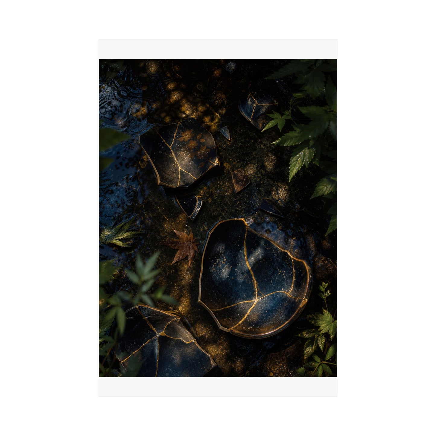 Broken Pottery Wall Art Print | Summer Dark Japandi Shadow Zen Art
