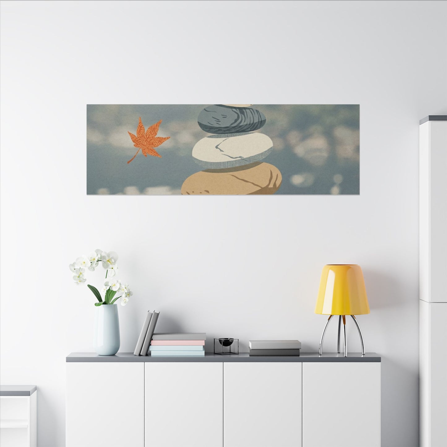 Warm River Stones Canvas Art - Japanese Pattern Japandi