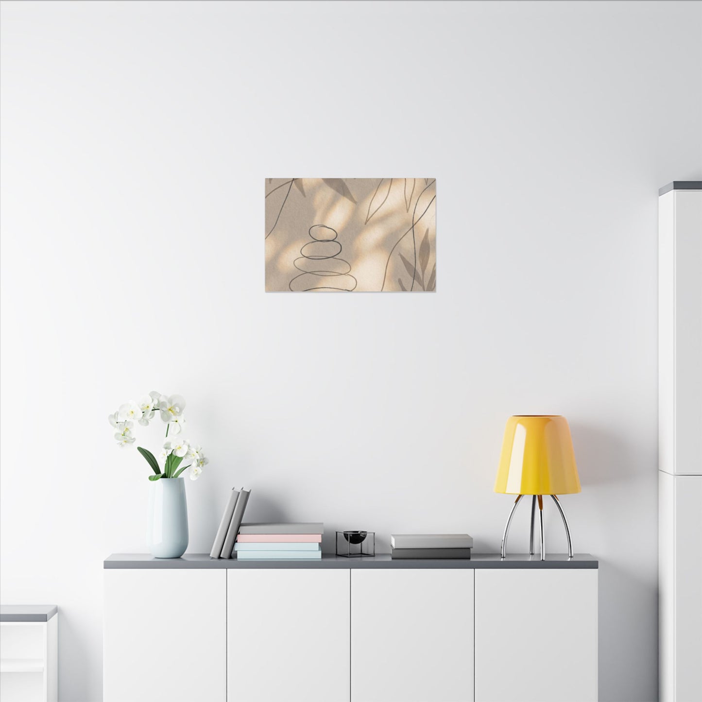 River Stones Minimal Line Canvas Art | Earthy Japandi Art