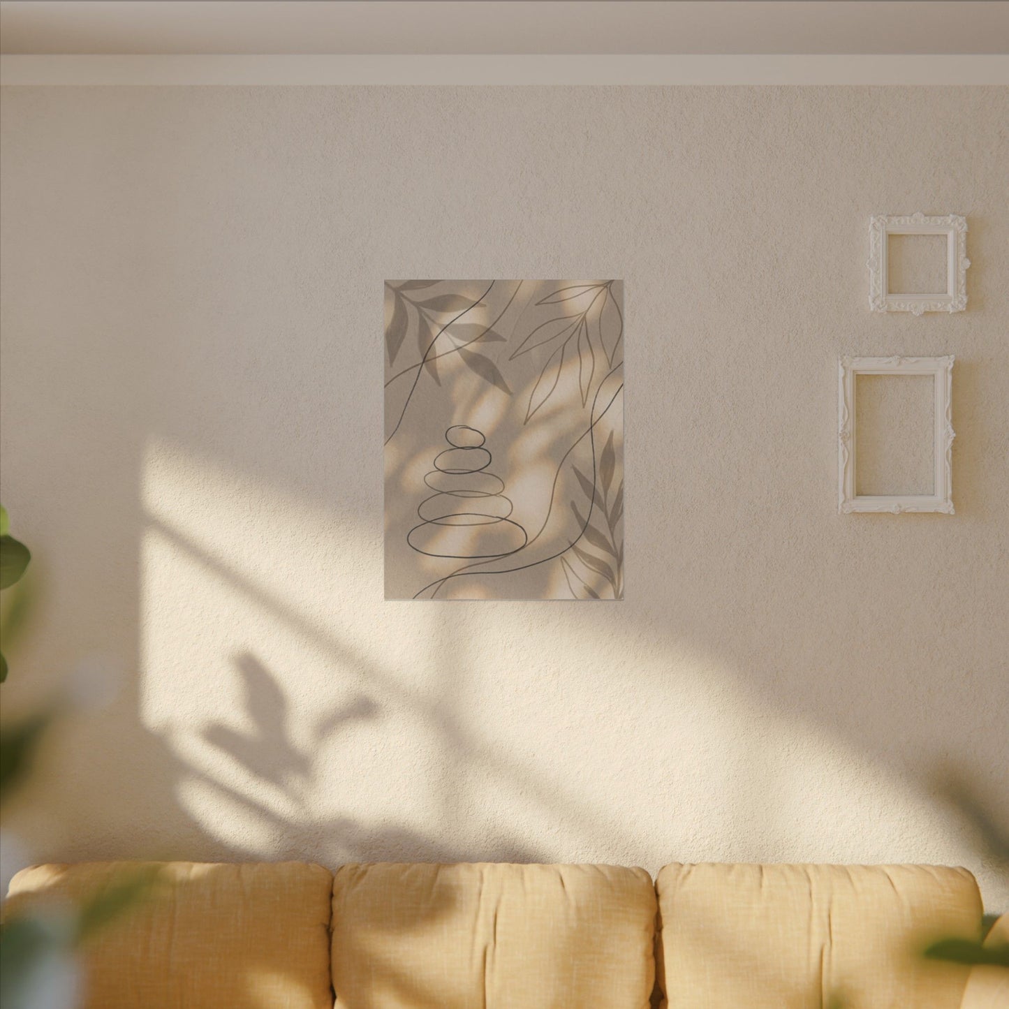 River Stones Minimal Line Canvas Art | Earthy Japandi Art