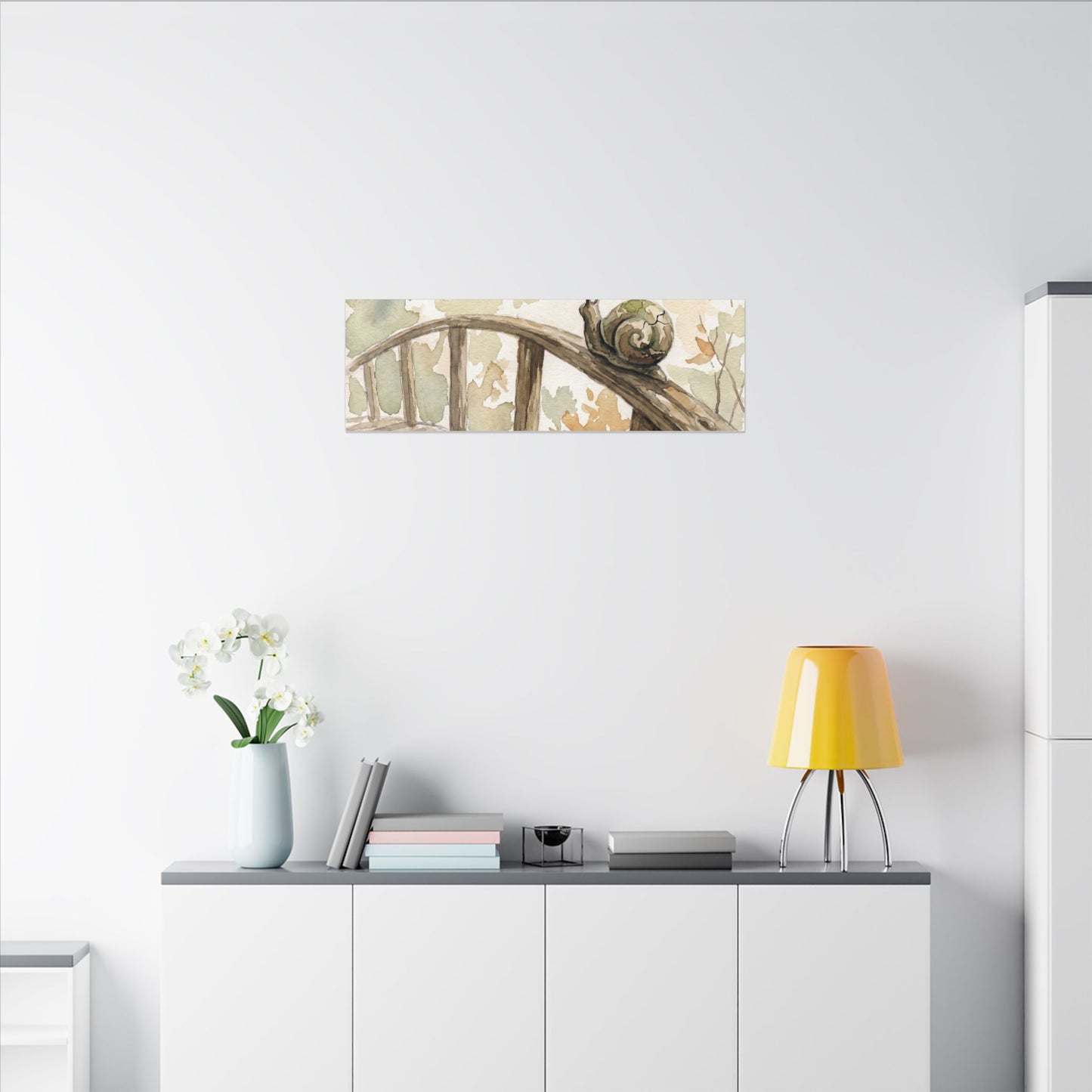 Wooden Bridge Canvas Art | Autumn Japandi Watercolor Art