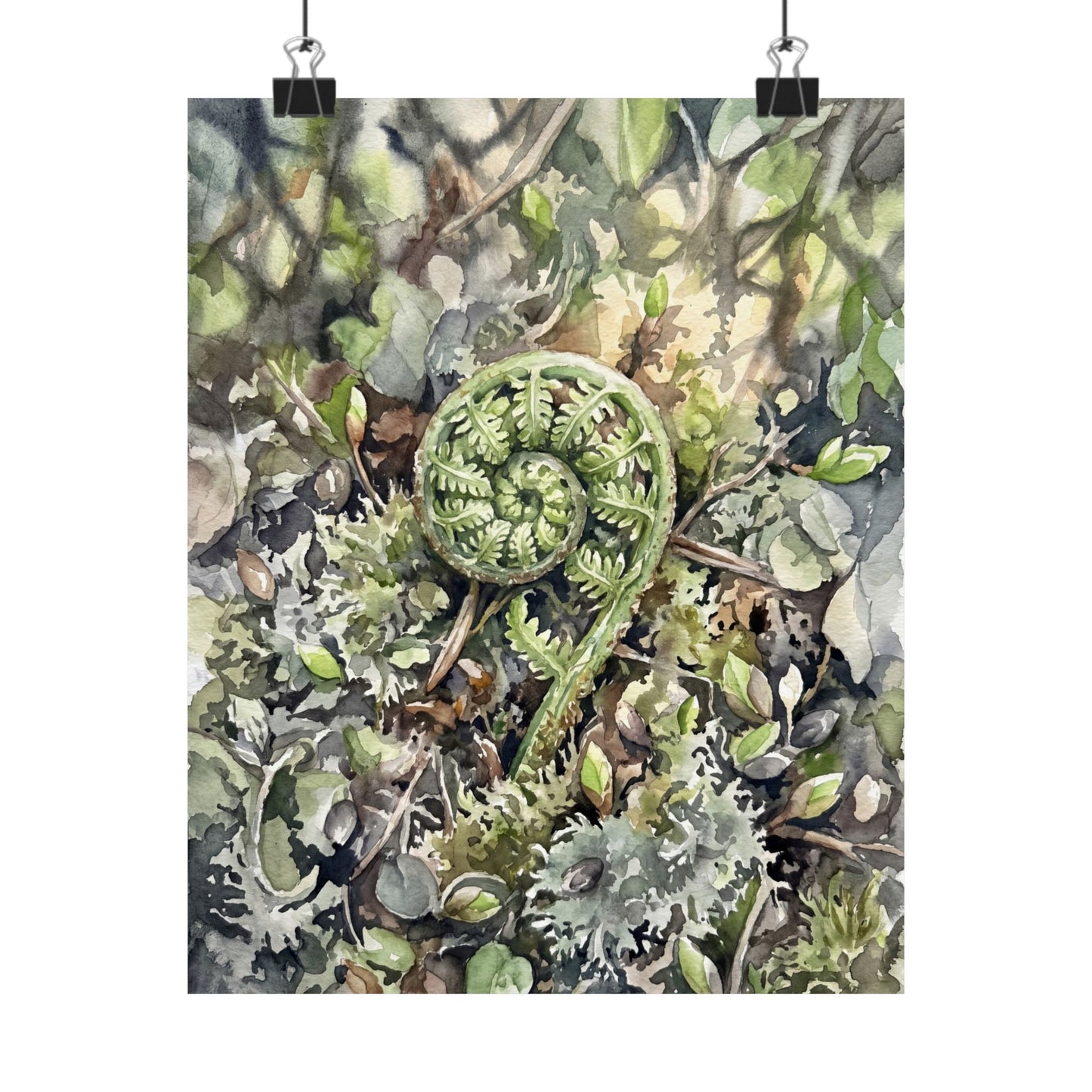 Dappled Fern Unfurling Wall Art Print - Japandi Shibui