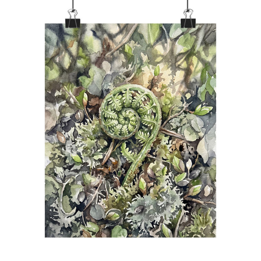 Dappled Fern Unfurling Wall Art Print - Japandi Shibui
