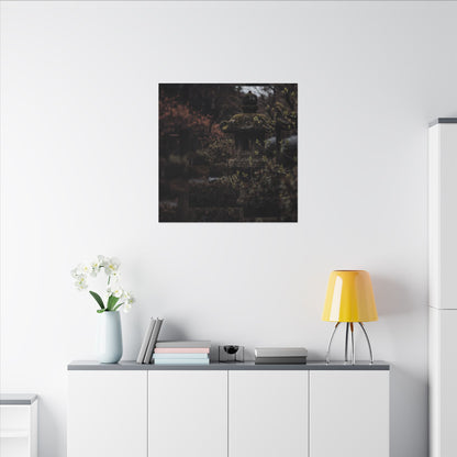 Stone Lantern Spring Canvas Art | Dark Japandi Bold Design