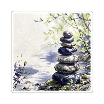 Calm River Stones Sticker - Sumi E Zen