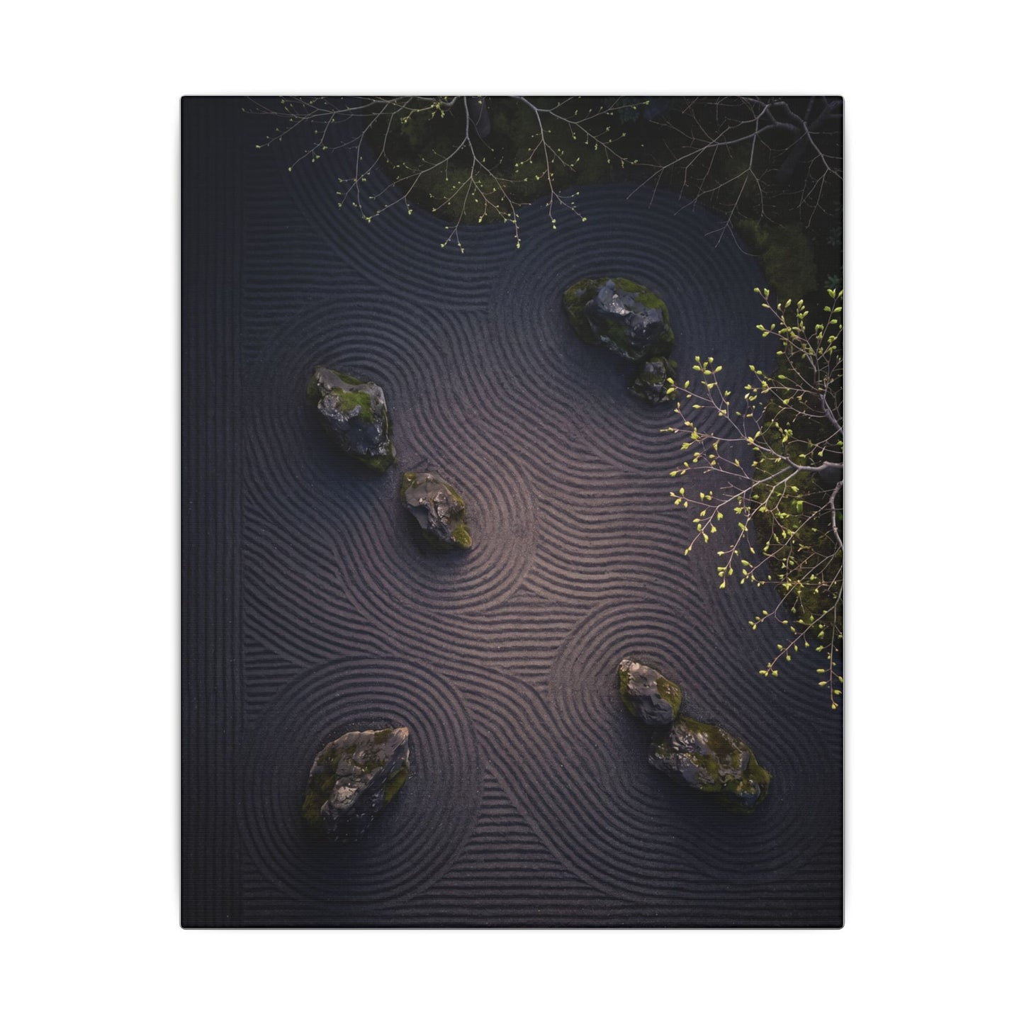 Dark Japandi Rock Garden in Dawn | Shadow Zen Canvas Art