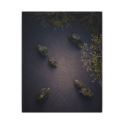 Dark Japandi Rock Garden in Dawn | Shadow Zen Canvas Art