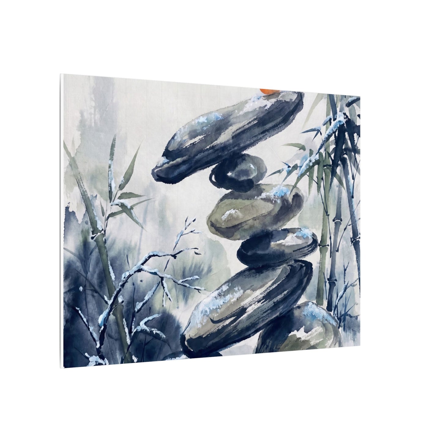 Zen River Stones in Moonlight | Sumi E Canvas Art
