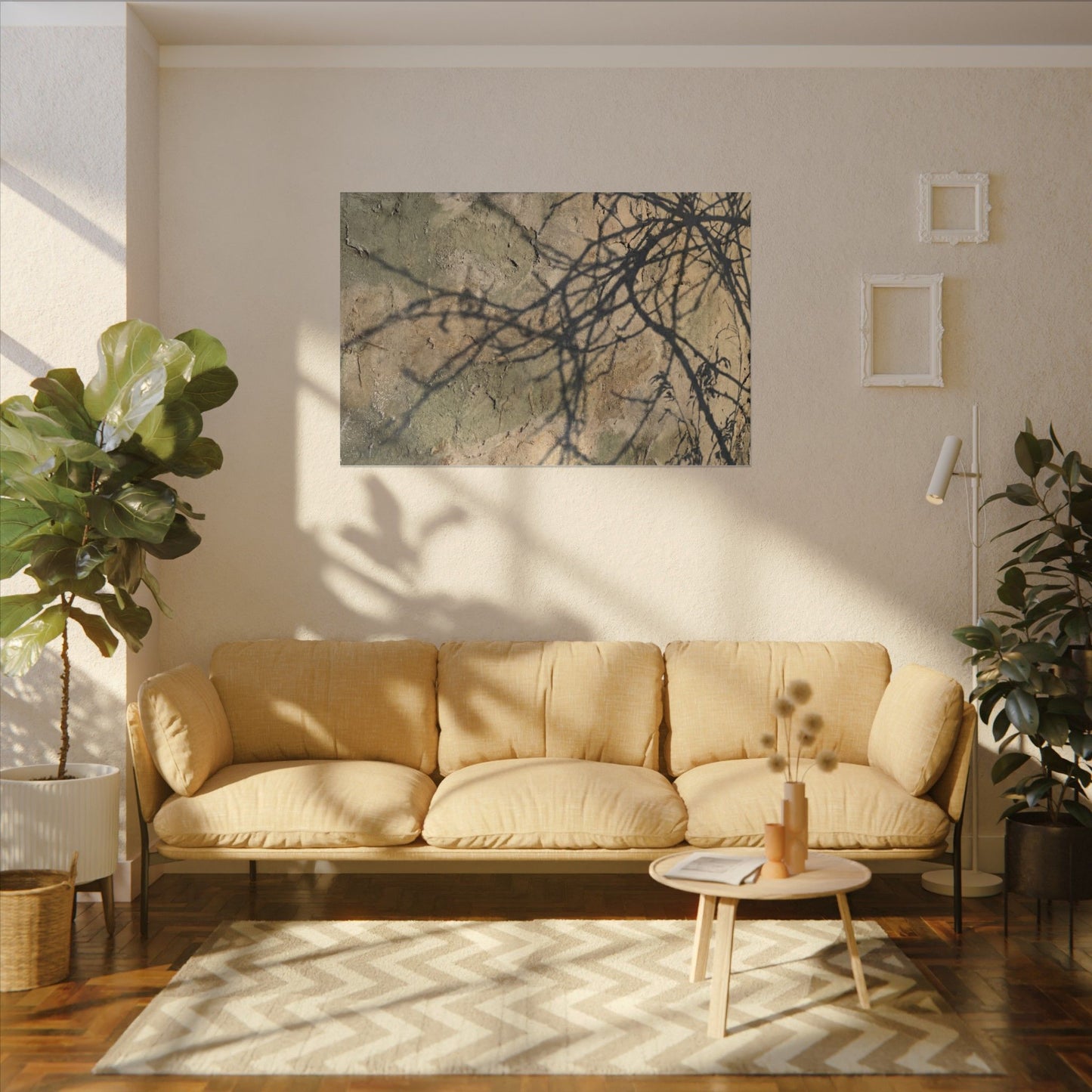 Japandi Shadow Play in Golden Hour | Texture Canvas Art