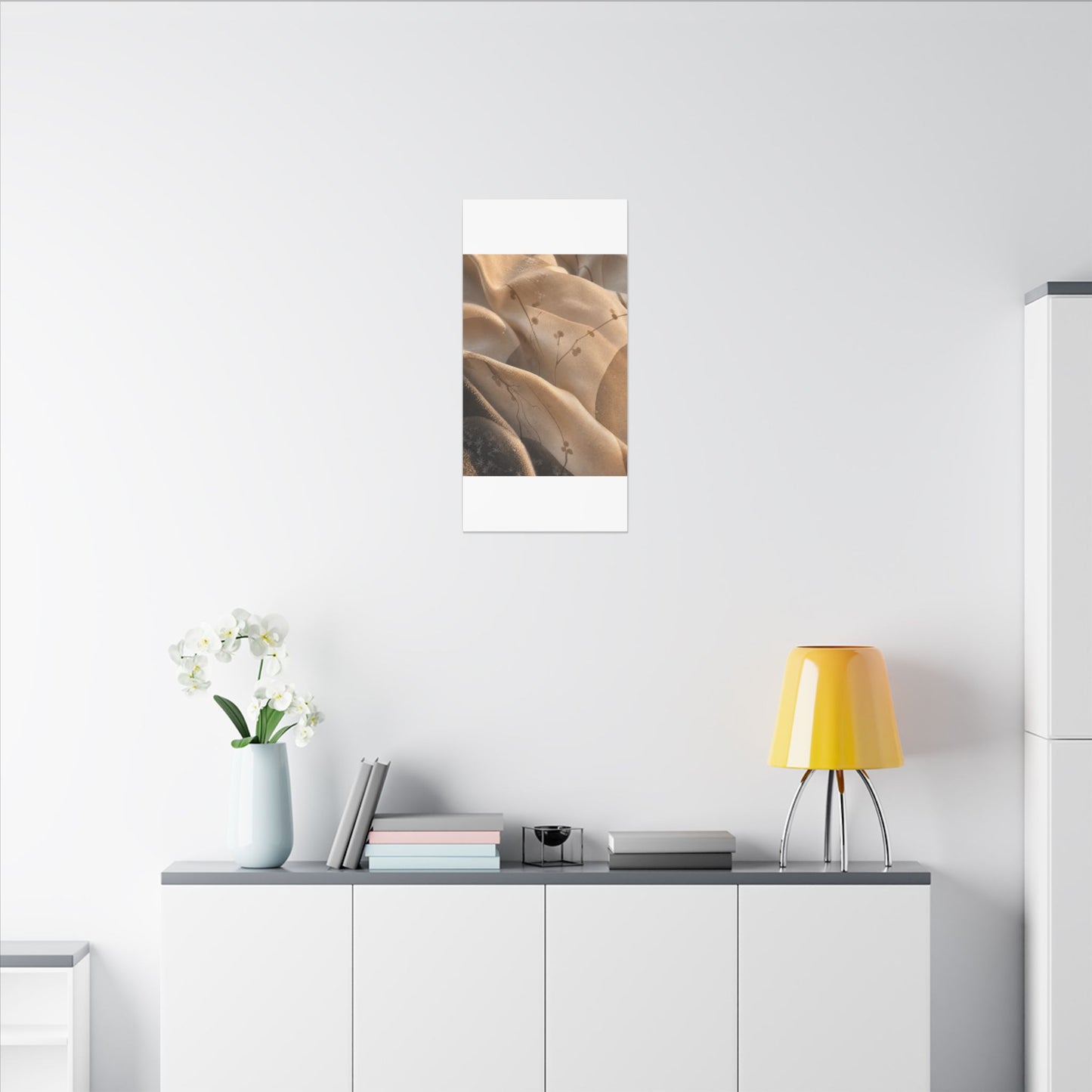 Japandi Silk Drape in Golden Hour | Japanese Pattern Canvas Art