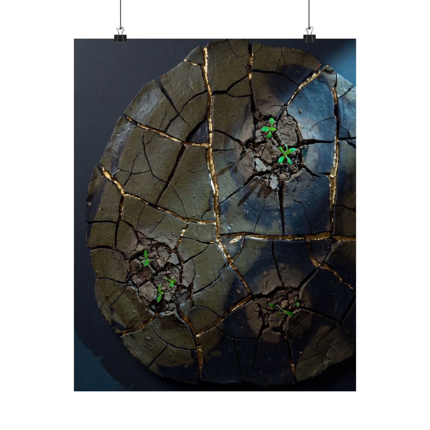 Moonlight Cracked Earth Wall Art Print - Dark Japandi Kanso