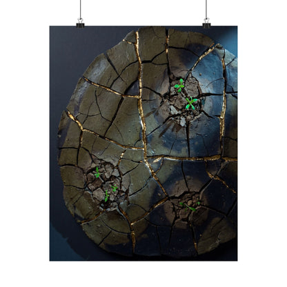 Moonlight Cracked Earth Wall Art Print - Dark Japandi Kanso