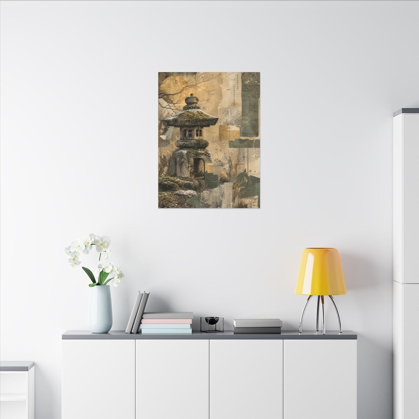 Elegant Stone Lantern Canvas Art - Texture Japandi