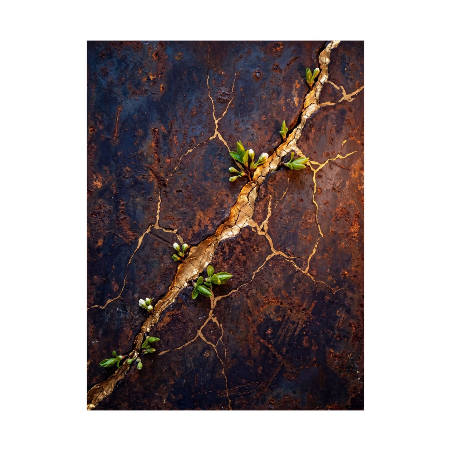Shibui Rust Patina Wall Art Print - Kintsugi Gold Vein